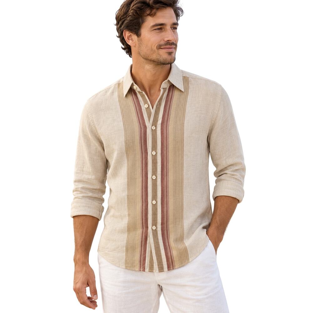 Cubavera size Small linen blend long sleeve neutral beach wedding mens NWOT
